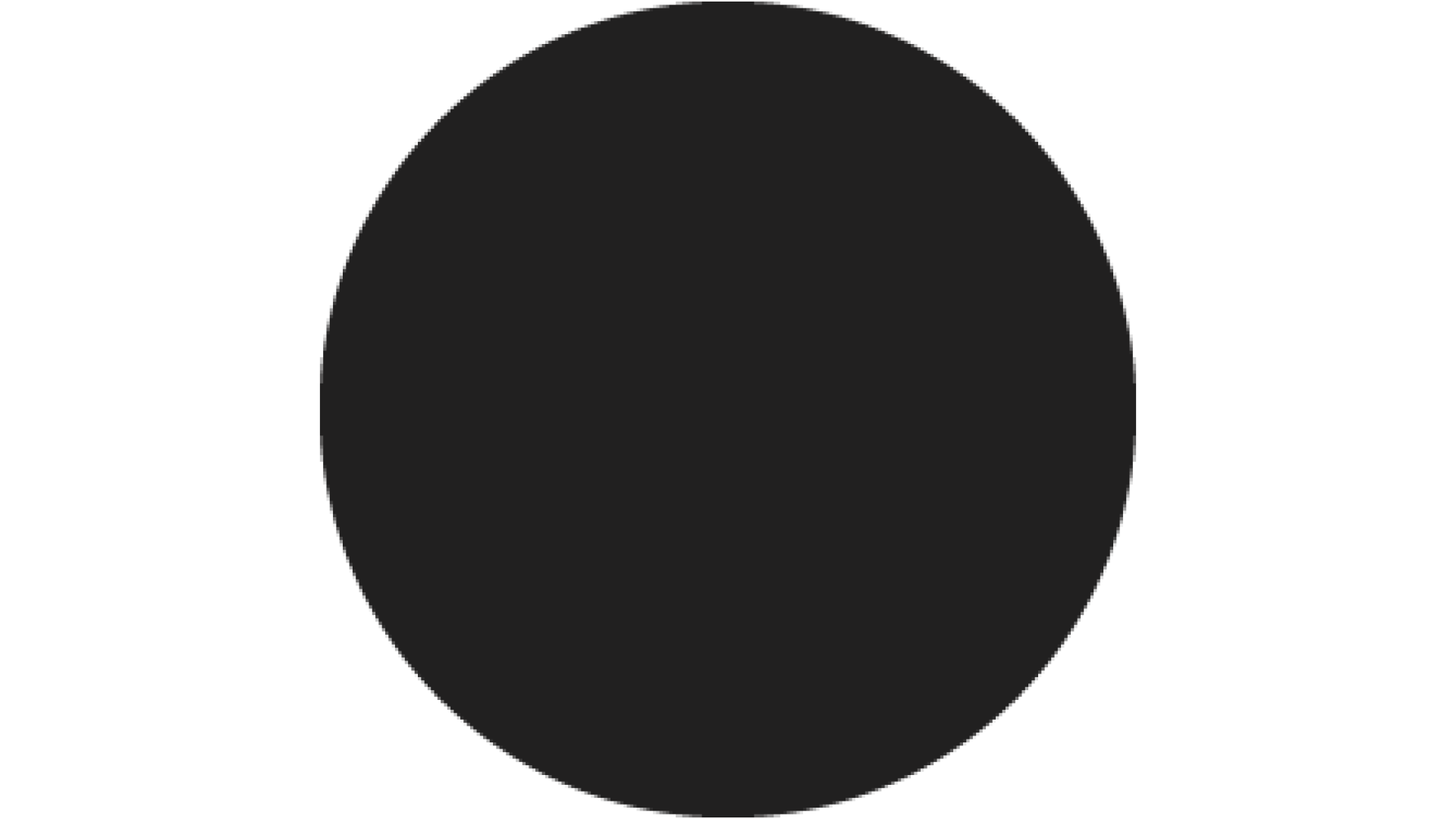 Solid black circle on a white background.