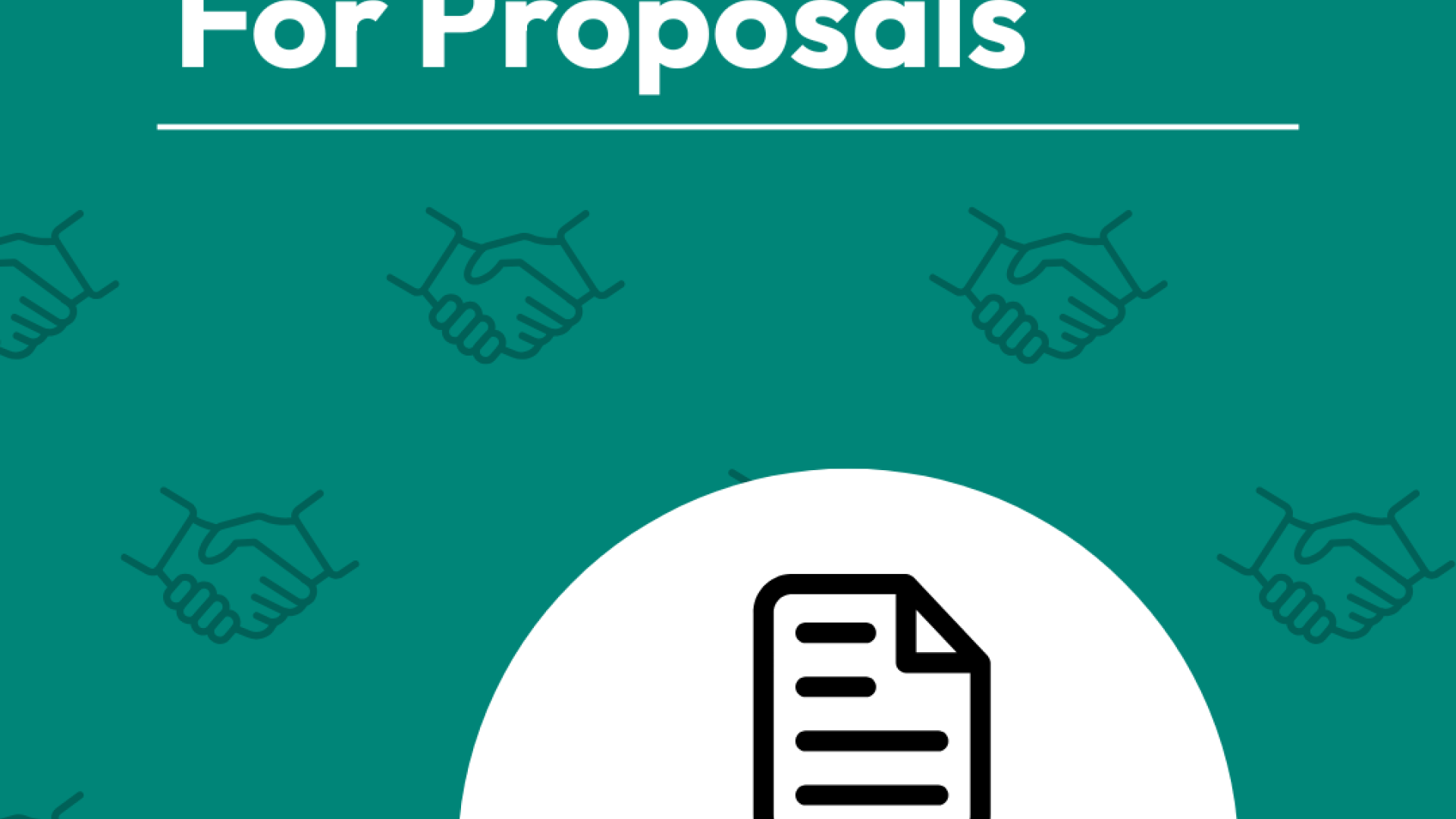Request for proposals cover, graphic of a hand holding a document.