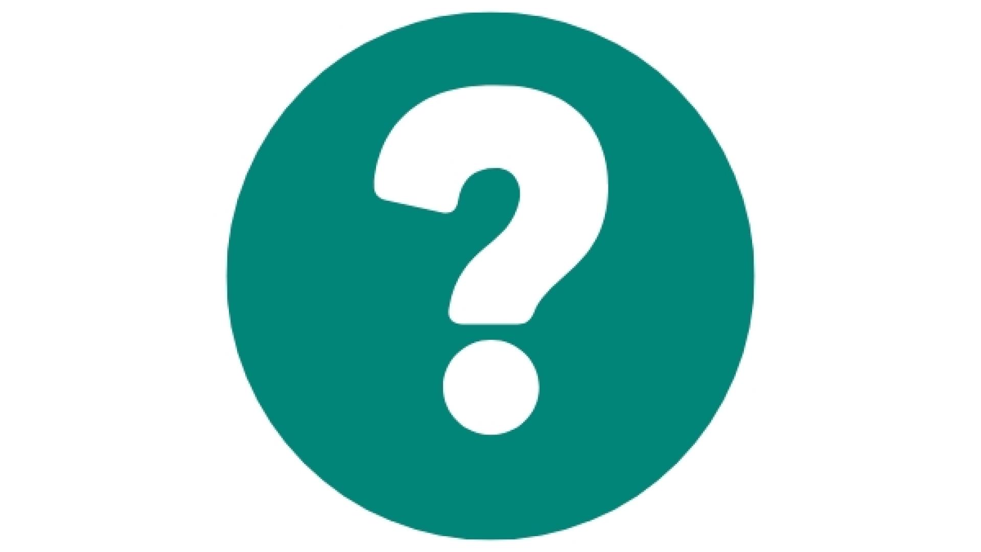 White interrogation point in a teal circle