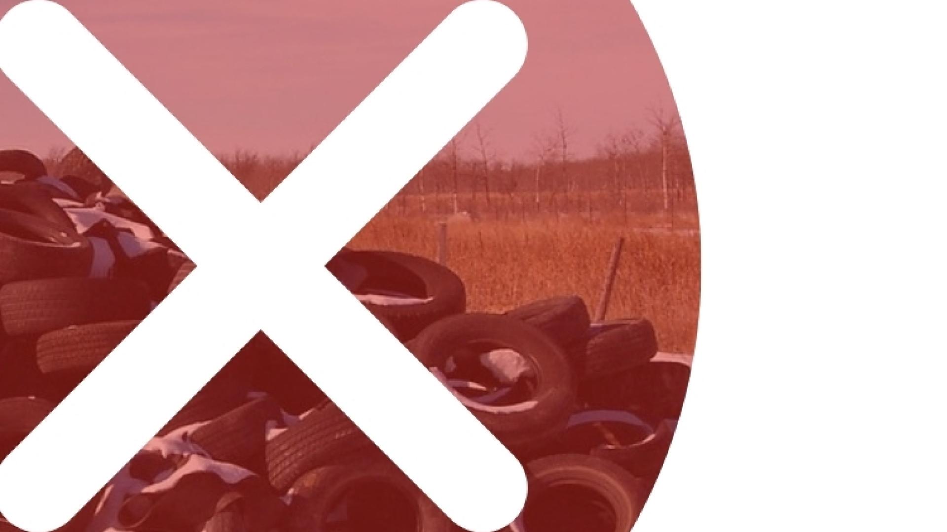landfill picture in the background in red circle with a white x