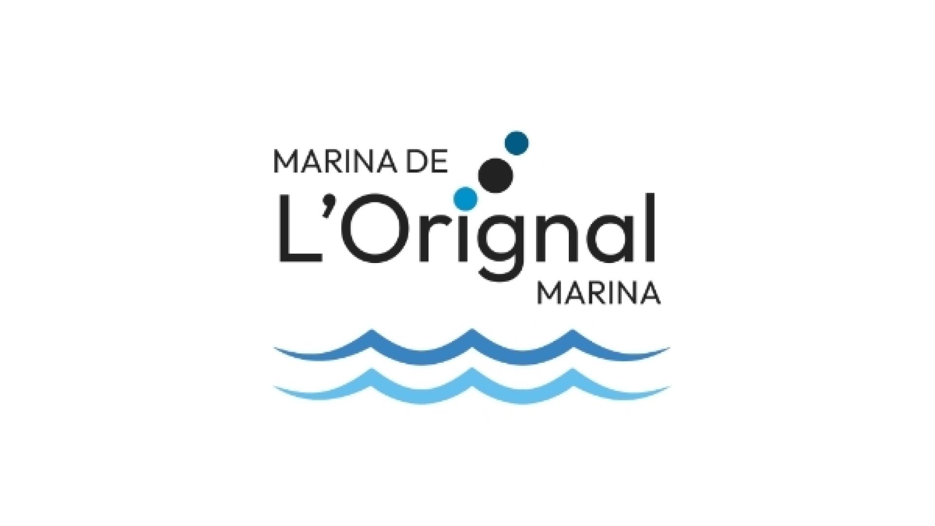L’Orignal Marina logo featuring stylized blue waves beneath bilingual English and French marina branding.