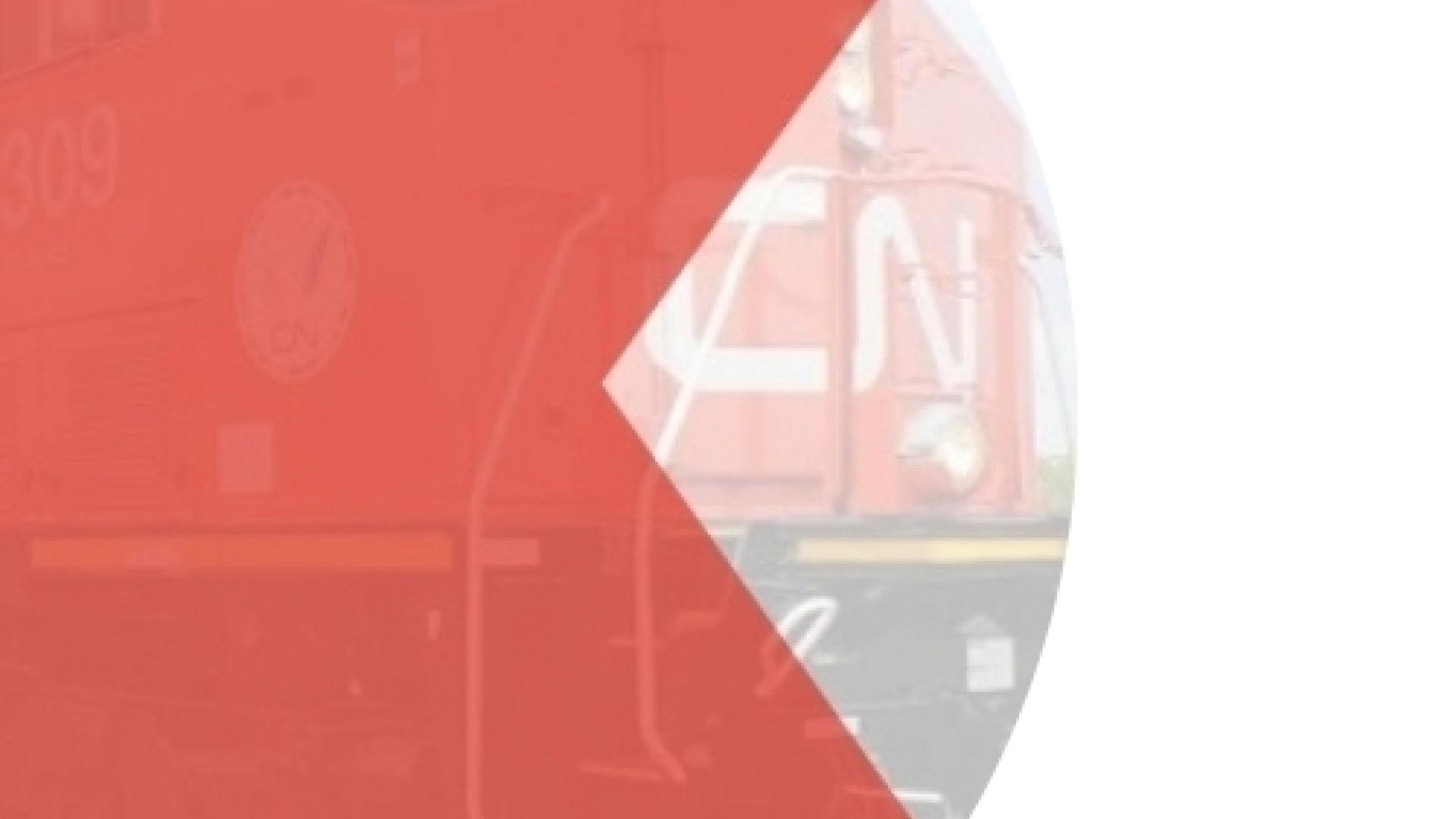CN train partially visible behind a red graphic element representing rail safety.