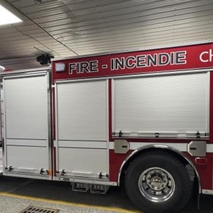 Fire Truck going out of the fire hall