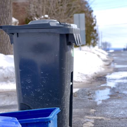 trash bin on the road waiting to be collected