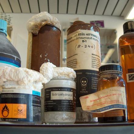 chemical waste on a shelf