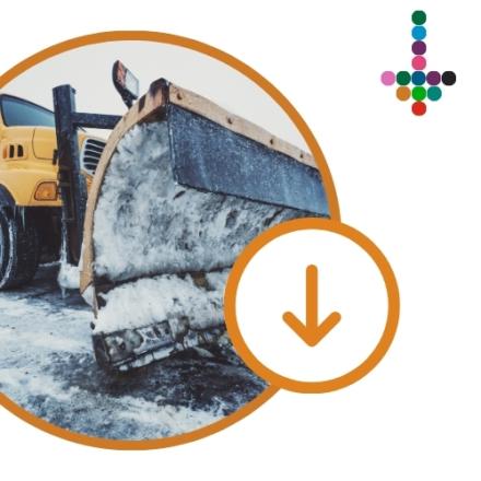 Yellow snowplow clearing snow from a paved road.