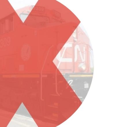 CN train partially visible behind a red graphic element representing rail safety.