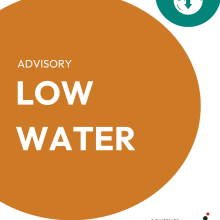 Advisory notice with "Low Water" in bold white text on an orange background.