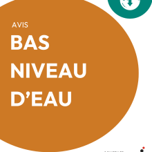 Avis sur bas niveau d'eau, logo vert en haut.