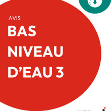 Avis d'eau basse, niveau 3, logo municipal.