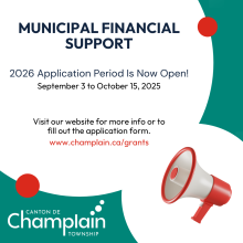 Municipal financial support announcement with a red megaphone graphic.
