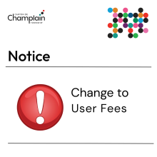 Notice about change to user fees with red exclamation mark.