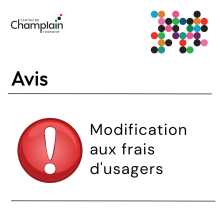Avis de modification aux frais. Cercle rouge avec point d'exclamation.