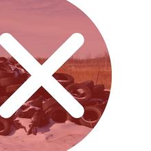 landfill picture in the background in red circle with a white x