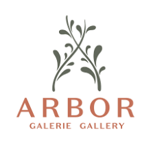 2 branches of leaf crossing with written Arbor gallery under it